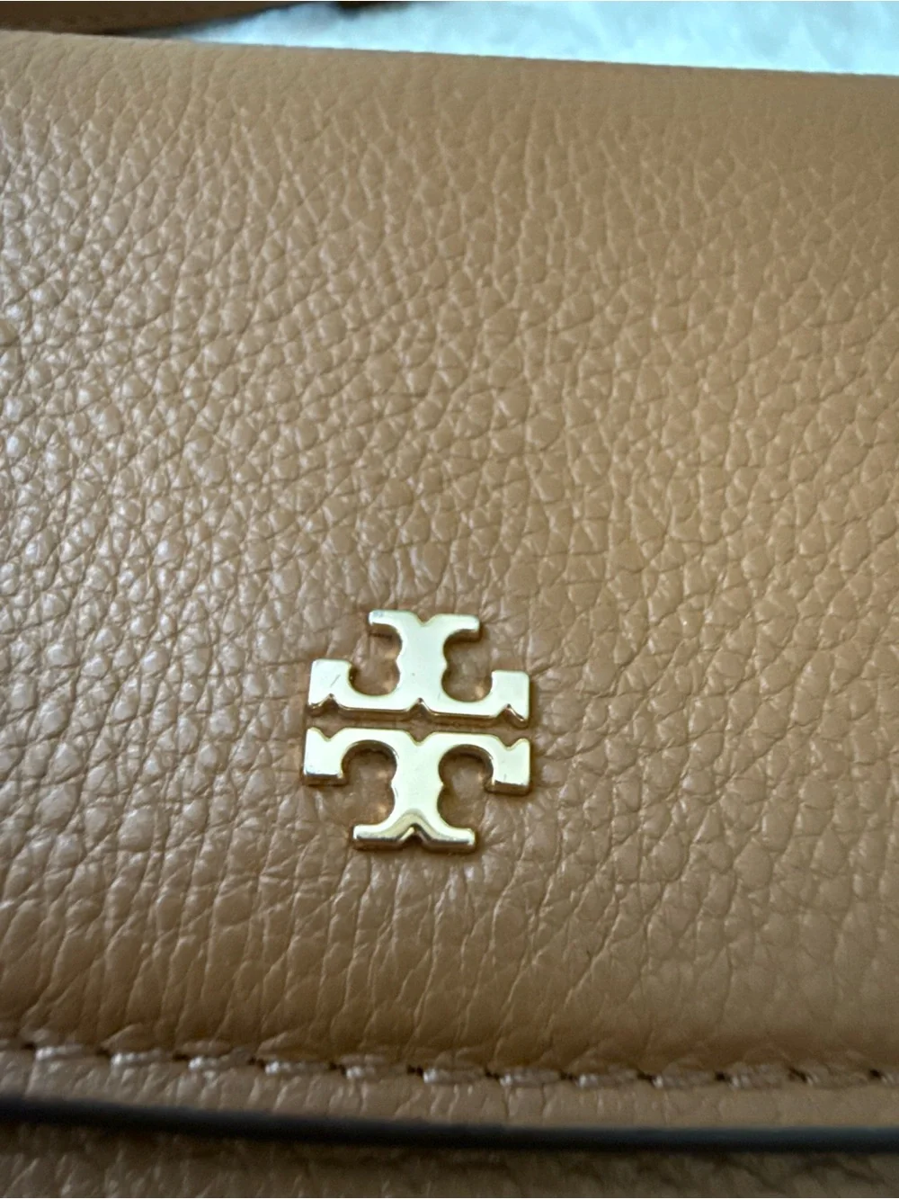 Tory Burch Tan Leather Small Crossbody Bag Wallet with Gold Logo